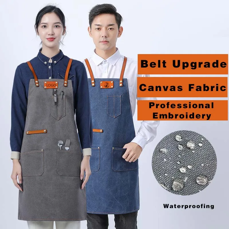 Professional Customized LOGO Thickened Canvas Apron European And American Painting Coffee Shop Baking Restaurant Work Apron