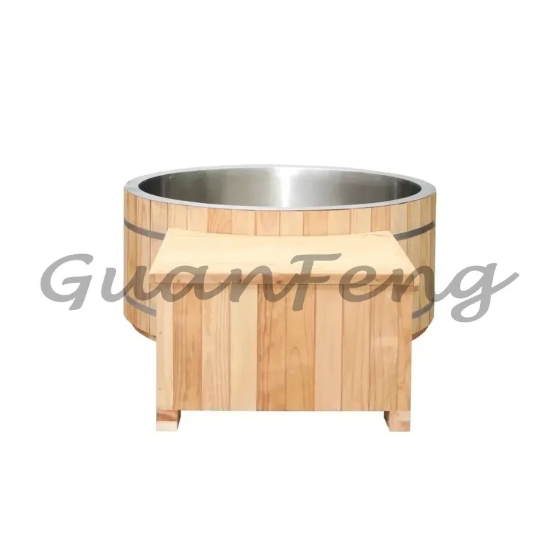 Cheap 1 Person Stainless Steel Cold Plunge Ice Bath Tub with Chiller and Wooden Ladder