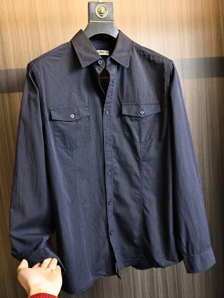 Washed Denim Material Comfortable Breathable Men's Pure Color Spring Shirt Stand Collar Modern Style Fashion Urban Wear