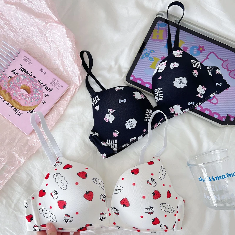 Sanrio Kawaii Hello Kitty Girl Underwear Anime Cartoon Sweet Fashion Exquisite Skin Friendly High Looking Comfortable Women Bra