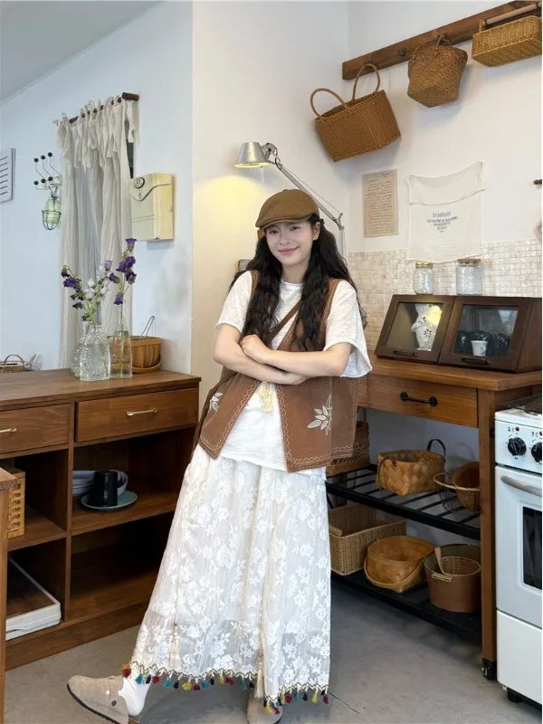 

Retro Layered Set Women's Spring 2026 New Base T-Shirt Vest Jacket Half Skirt Three-piece Set Ins Fashion Ensemble