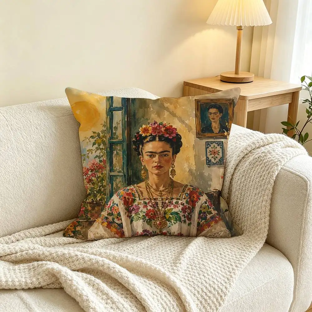 Fashion F-Frida Kahlo Art  Pillow Case Square Double-Sided Sofa Cushion Cover Bedroom Bedside Pillow