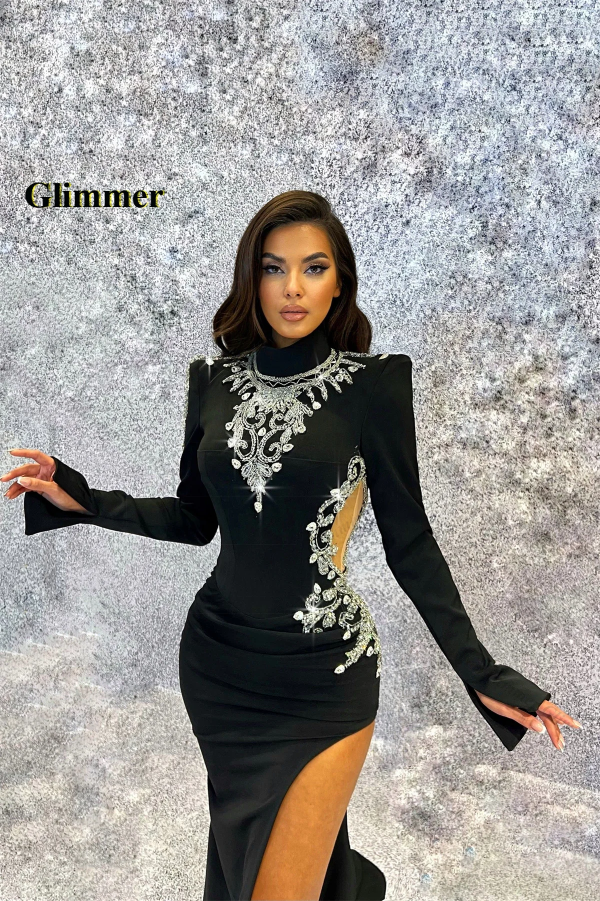 Glimmer Stylish Celebrity Dresses for Women Crystal Ruched  High Neck Mermaid Formal Party Dress Robes De Soiree Customised