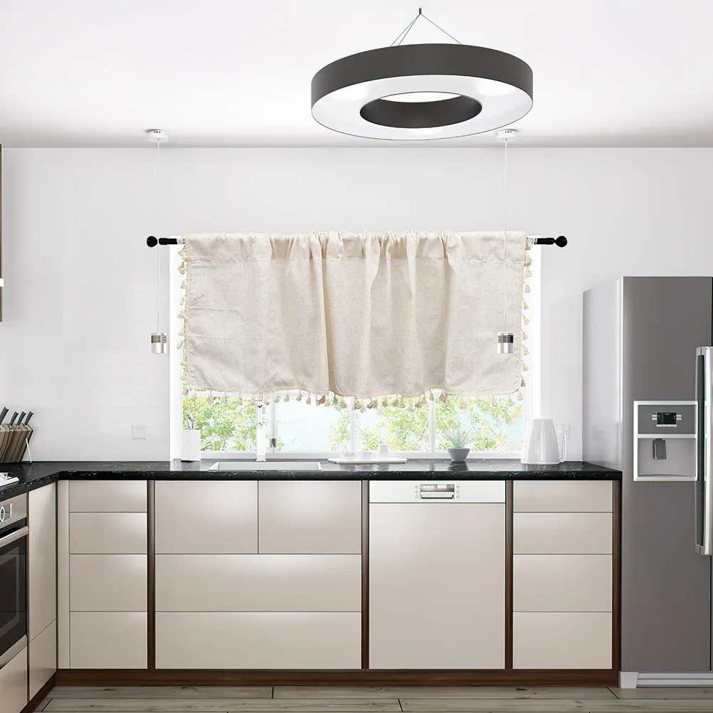 

Bamboo Linen Valance Curtain Easy to Install Stable Material Kitchen Bathroom Window Curtain Small Window Blackout