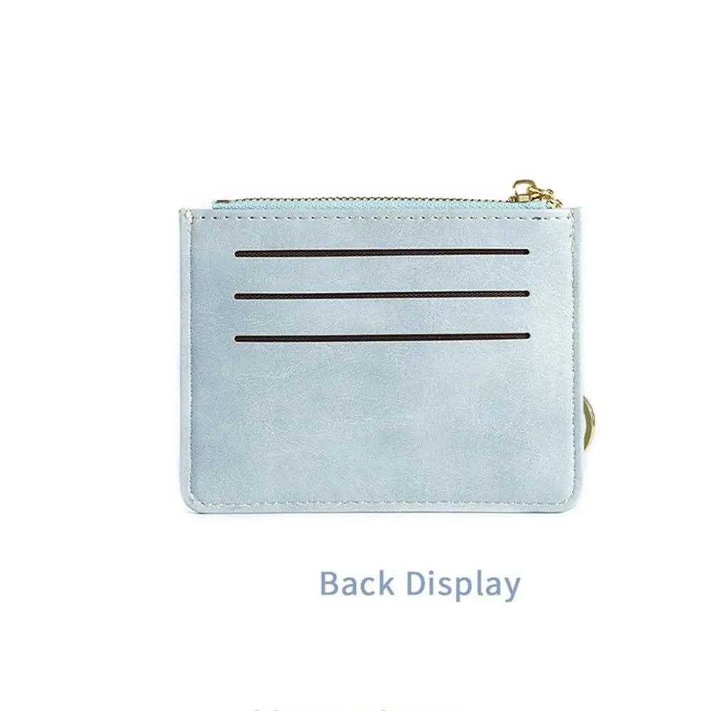 Portable PU Leather Card Bag Thin Mini Wallet Card Holder Solid Color Purse Zipper Coin Purse Men