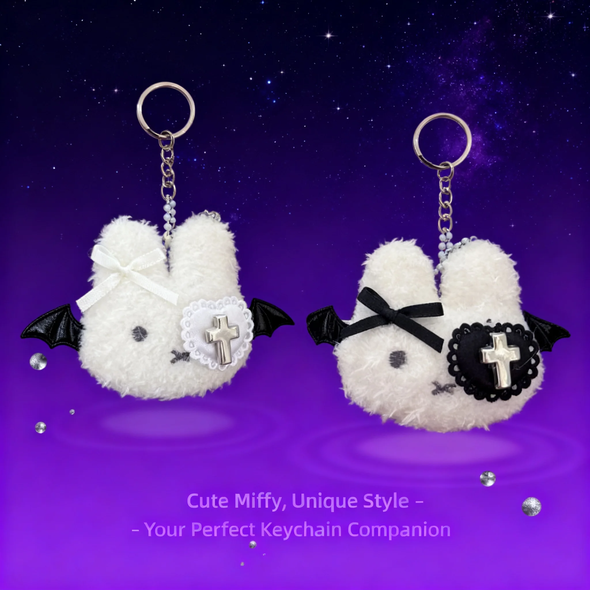 New Hot Cute Miffy Devil Heart Eye Mask Keychain with Girl Bow Soft And Cute Pendant Lovely Cartoon Anime Gift For Women