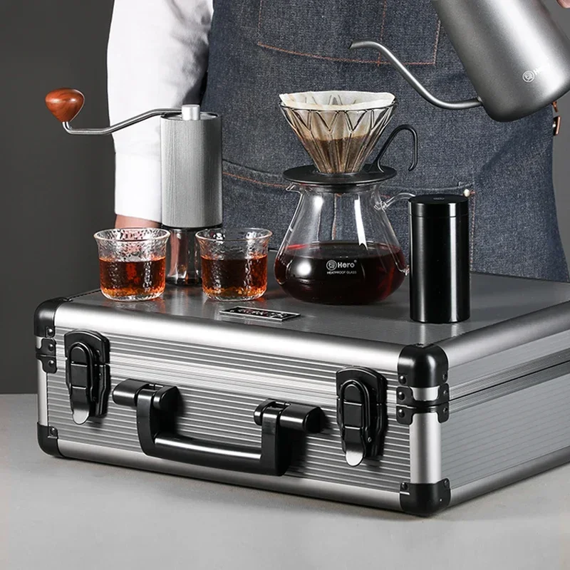 Hero S02 Hand Drip Coffee Gift Box Sets 7 PCS Manual Grinder +Drip Filter+Share Coffee Pot+Brush+Hand Punch Pot+Electric Scale