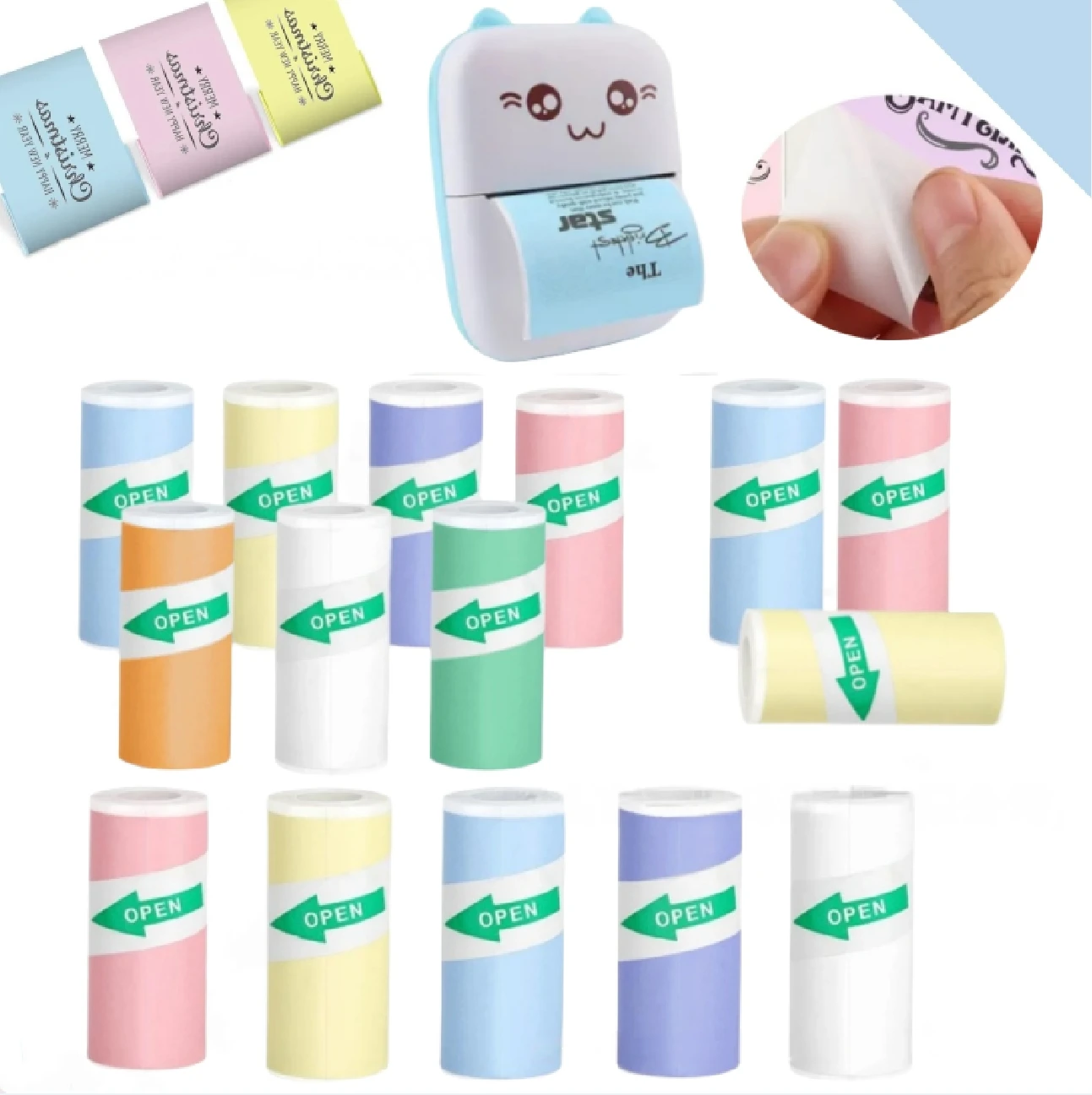 Mini 57x25mm Thermal Label Roll - 10-Colors BPA-Free, DIY/Photo Printer/School Project Adhesive Paper
