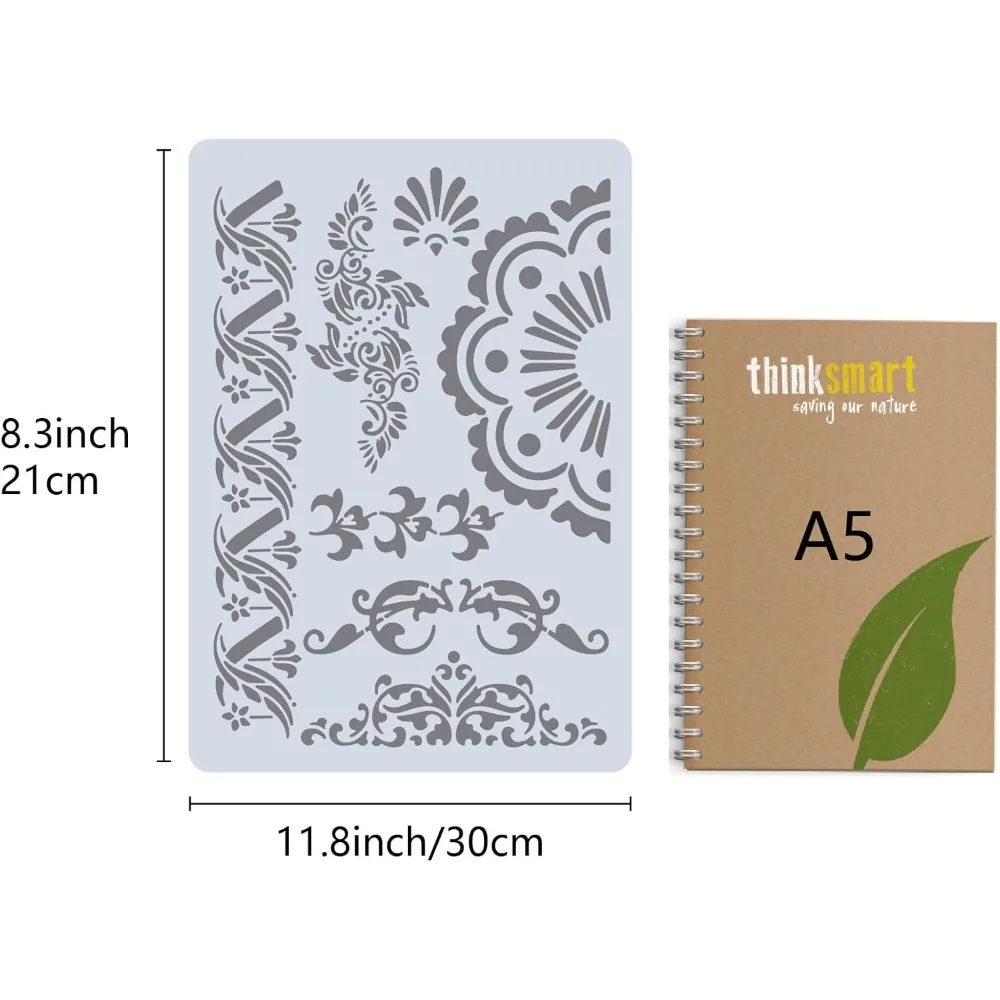 2 Styles Flower Border Stencil Ornate Mandala Floral Edge Layering Drawing Stencils Plastic Reusable Template for Card Makin