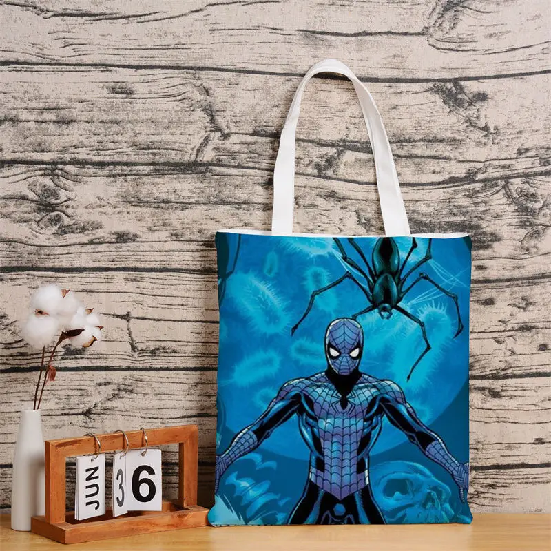 Marvel Hero Miles Spider-Man Anime perifer tas kanvas kreatif dipersonalisasi tas Tote pelajar tas bahu kapasitas besar hadiah