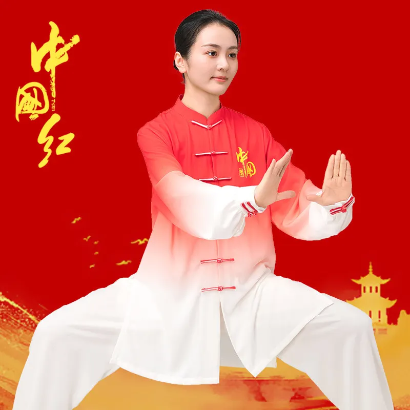 2025 New Senior Tai Performance Wear Female Red, Long Tai Exercise Clothing Spring and Autumn Unisex Martial Arts Xxl Spot