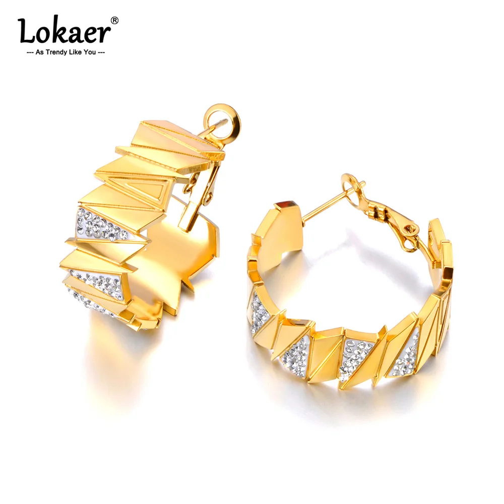 Lokaer Mode 316l Edelstahl geometrische Creolen für Frauen 18 Karat Gold pvd plattiert wasserdicht täglich Ohrschmuck e24063