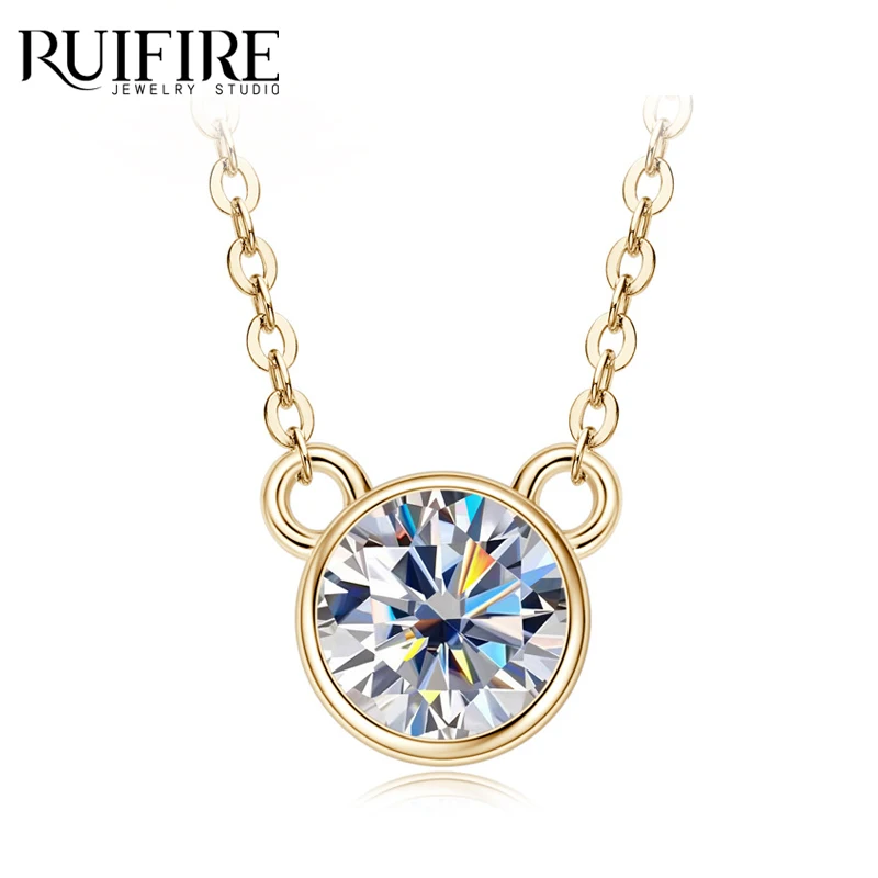 

RUIFIRE 14-каратное позолоченное ожерелье из стерлингового серебра S925 с муассанитом, круглое бриллиантовое ожерелье-цепочка с подвеской в виде пасьянса для женщин