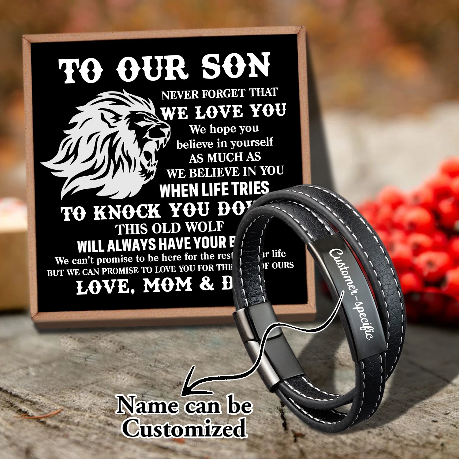 

Sam3054 Mom And Dad To My Son Name Can Be Customized Card text Pendants, Hand Bracelet, Men's Jewelry