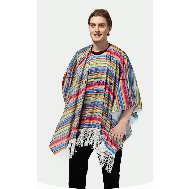 Kostiumy Akcesoria Meksykańska Serapa Poncho - Duży, ludowy płaszcz z żywymi kolorowymi blokami do Cosplayu i Festiwali