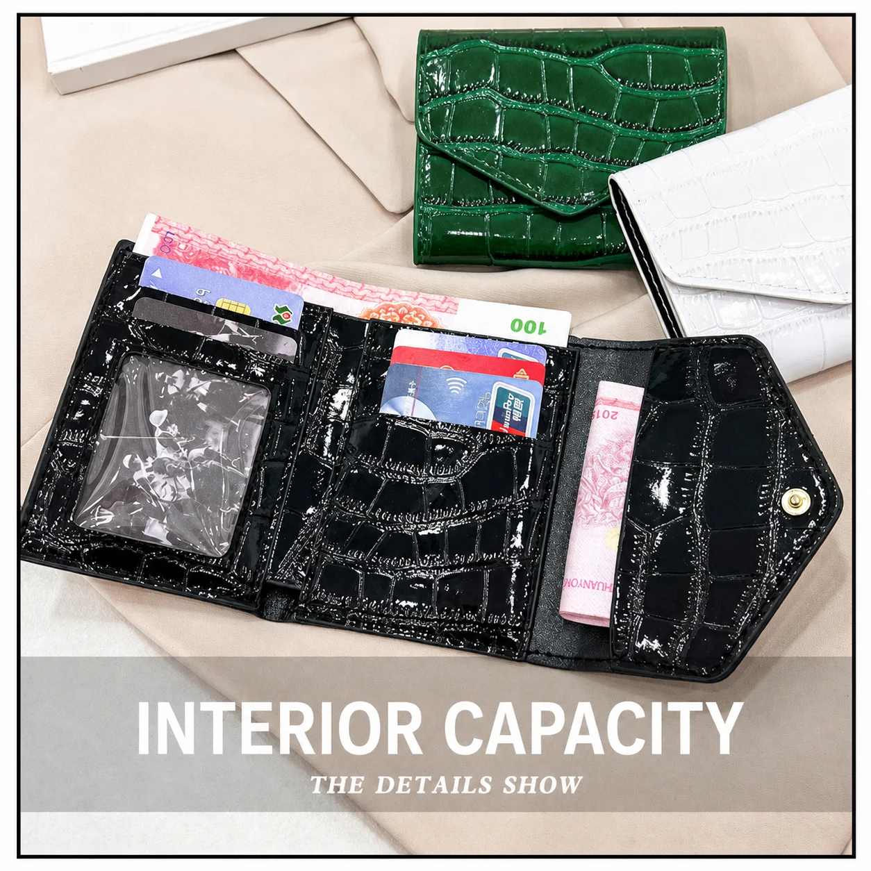 Compact Wallet Mini Women'S Wallet Pu Leather Coin Purse Portable Crocodile Texture Purse For Loose Change Storage Id Card Short