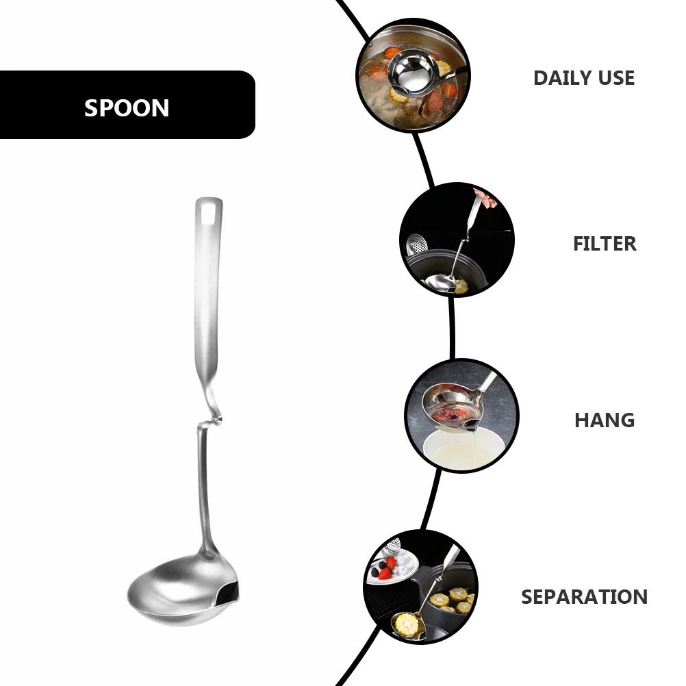 

Stainless Steel Grease Spoon Filter Ladle Oil Kitchen Gadget Easy Cleaning Long H Soup Hotpot Grease Separation Water