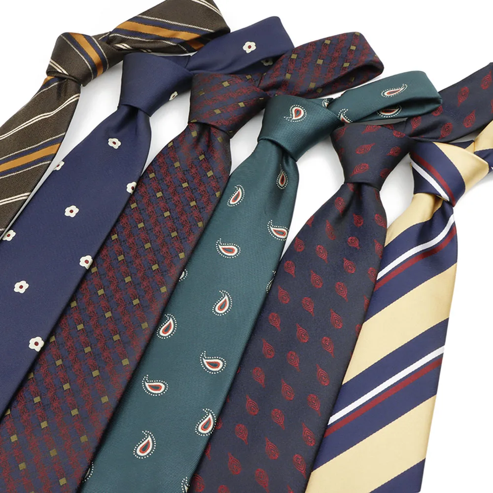 Corbata tejida Jacquard azul marino de poliéster de 8cm para hombre, diseño de rayas de plumas y flores de Paisley, accesorios para corbatas para fiesta de boda, regalos