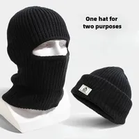 2 in1 Winter Mask Beanies Hats Warm Knitted Balaclava Hats Windproof Solid Full Face Ski Bonnet Tactical Cycling Earmuffs Cap