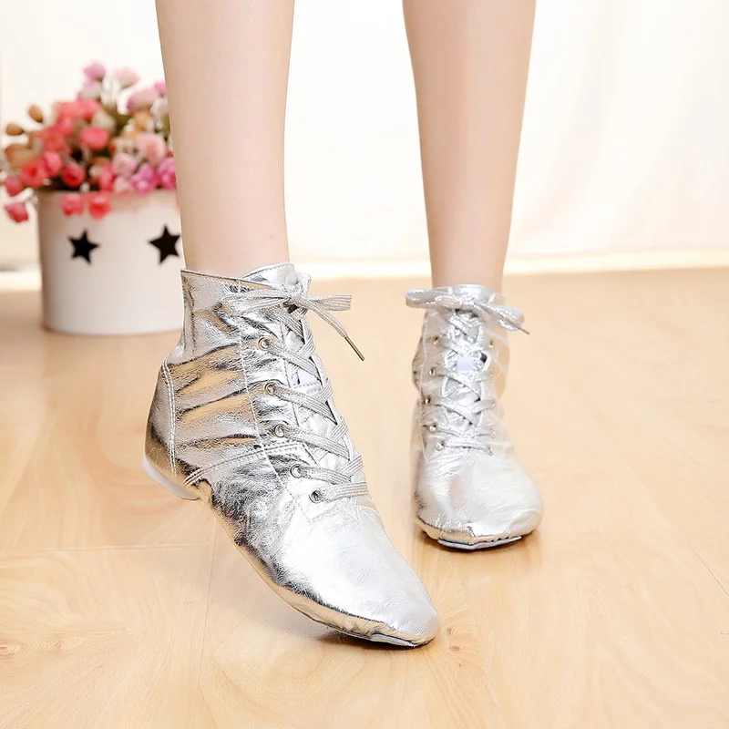 Wholesale Cheap In Stock Low MOQ Shiny PU Leather Jazz Shoes Men's Gold Dance Shoes