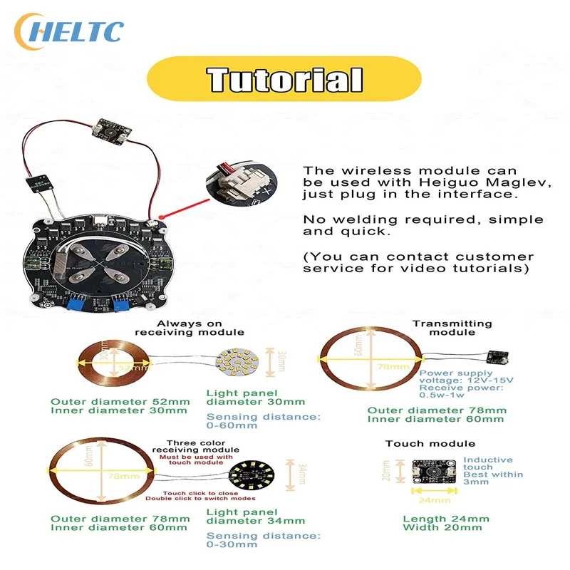 1 Set Metal LED Receiver Light Magnetic Levitation Wireless Power Supply Module DC 12V Transmitter Coil Induction Wireless Lamp