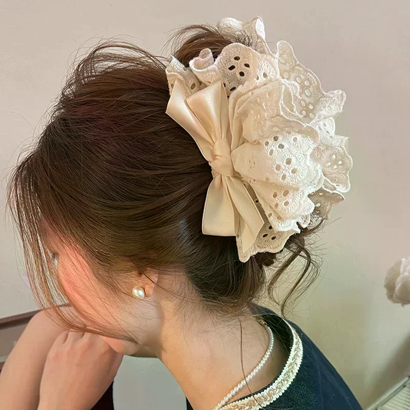 French Temperament Lace Bow Bow Hairpin Shark Clip Women's Hair Accessory
