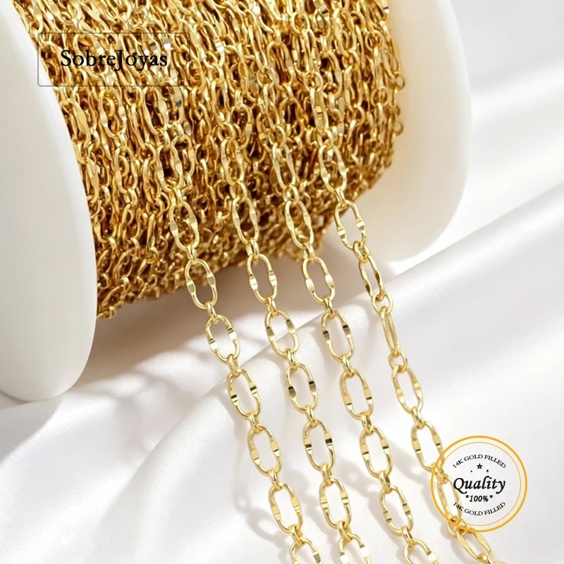 14K Gold Filled 1+1 Heavy Dapped Sequin Chain 3.6mm Width Lip Unfinished Jewelry Findings for Wholesale