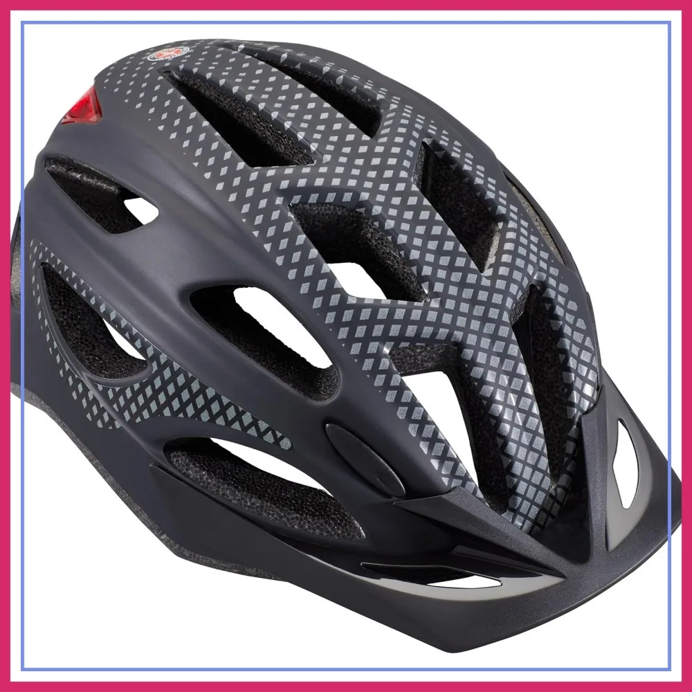 

Lighted Bike Helmet, 58-62cm for Ages 14+, Rear LED, Reflective Strips, Adjustable Fit, 17 Vents, Removable Visor