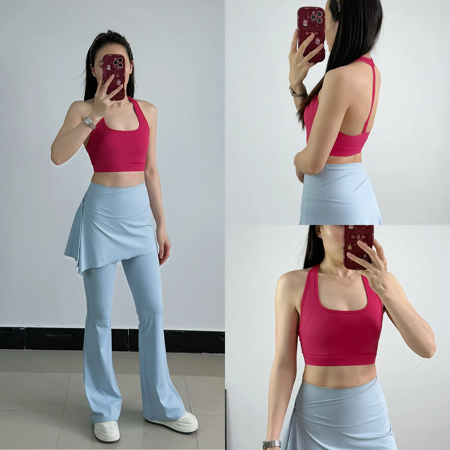 Women's High-Intensity Running Sports Bra with T-Shirt and Back Support for Yoga and Training, One-Piece Cup Design