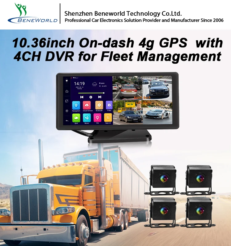 4 Ch Panoramic 360 Dashcam With Gps 10.36 Inch Adas Android On-dash Rearview Mirror 4g Wifi Gps Car Dvr Cameras Video Recorder