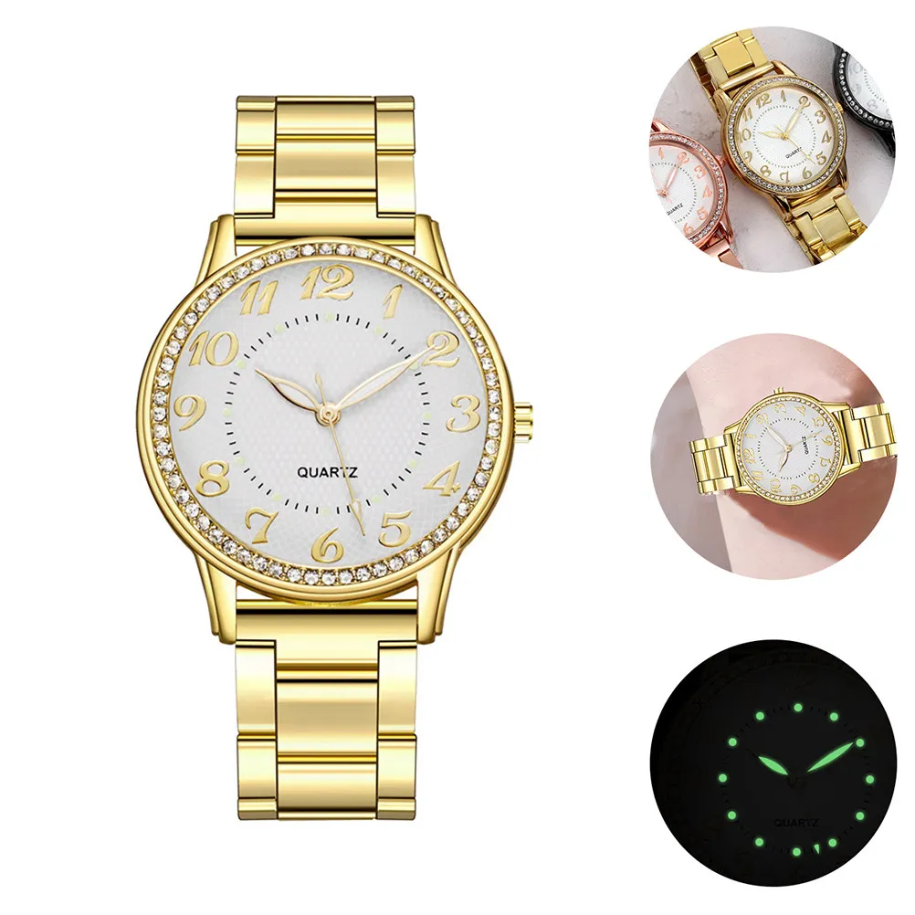 

1 шт. Женские наручные часы с бриллиантовой окантовкой, светящимся дизайном, кварцевые, стильные, легкие, для студенток, повседневные