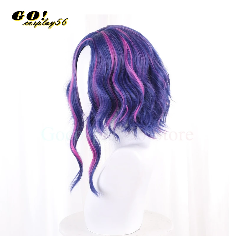 Lady Nagant Cosplay parrucca coda di cavallo blu misto viola My Hero Styled capelli parte centrale ricci sintetici resistenti al calore Anime copricapo