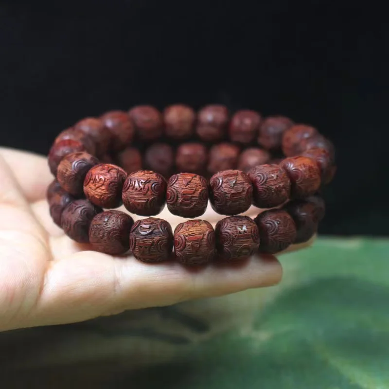 

11mm Vintage Buddha Beads Zambian Red Blood Sandalwood Six Character Word Handstring Ornament Men Women LuckyGift Bracelet Craft