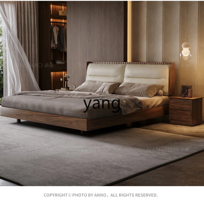 

TGF black walnut solid wood leather soft bag double bed modern simple master bedroom first layer cowhide