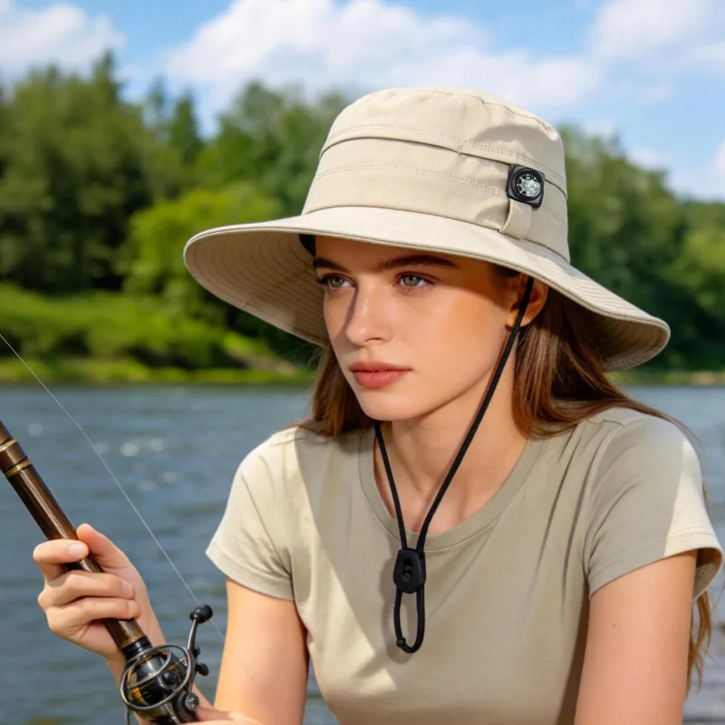 Summer Outdoor Compass Fisherman Hat for Men Fishing Hiking Lightweight Breathable Sun Hat Quick-drying Waterproof Sunshade Cap