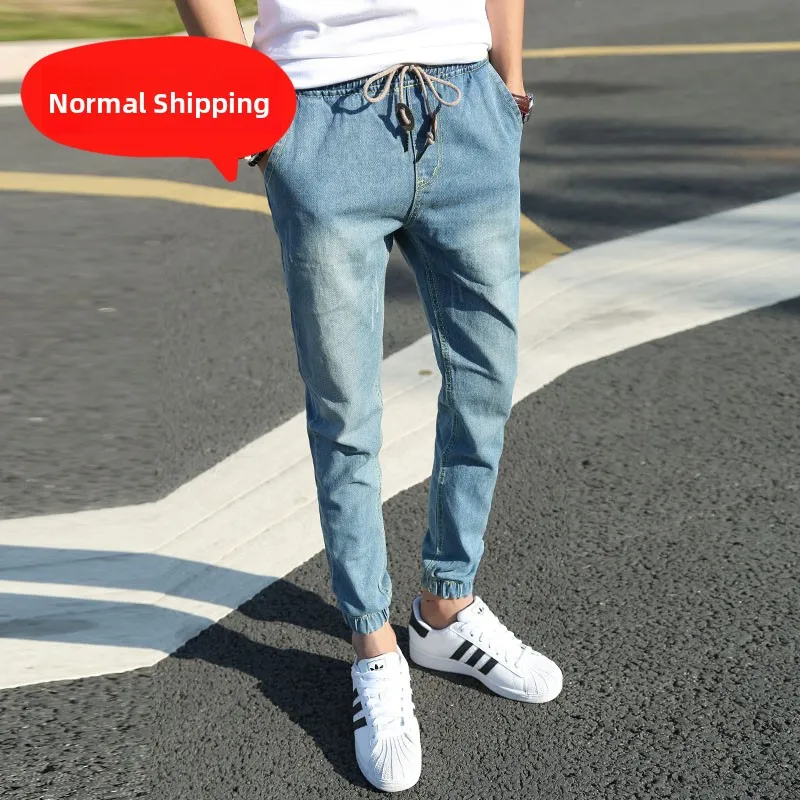 

Summer Men's Work Loose Fit Jeans Thin Sle 99% Cotton Casual Long Pants Youth Trendy Slimming Trousers for Office Wear