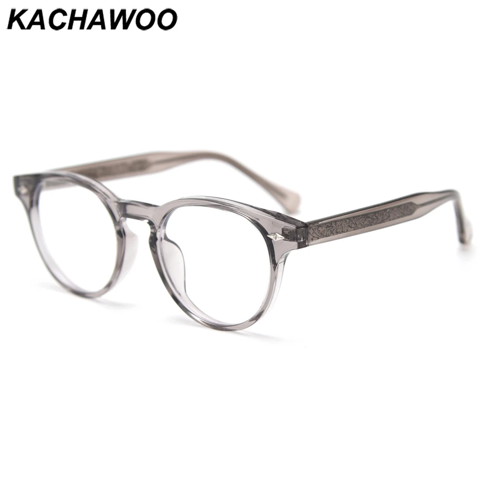 

Kachawoo vintage glasses round frame grey black retro spectacle frames female acetate tr90 eyeglasses male trending Korean style