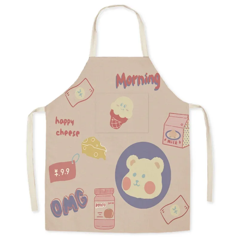 Aprons for Women Linen Sleeveless Apron Pink Rabbit Cartoon Cute Apron Kitchen Housework Fashion Cleaning Antifouling Delantal