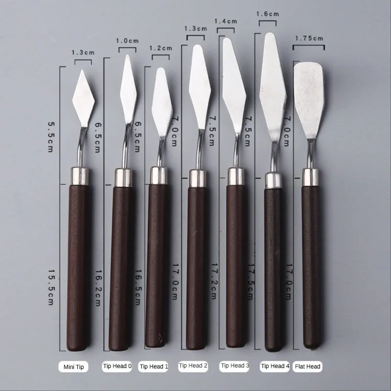 7Pcs Art Oil Painting Scraper Flat/Tip Head Artist Gouache Pigment Stainless Steel Painting Shovel Mixing Texture Knife Art Tool