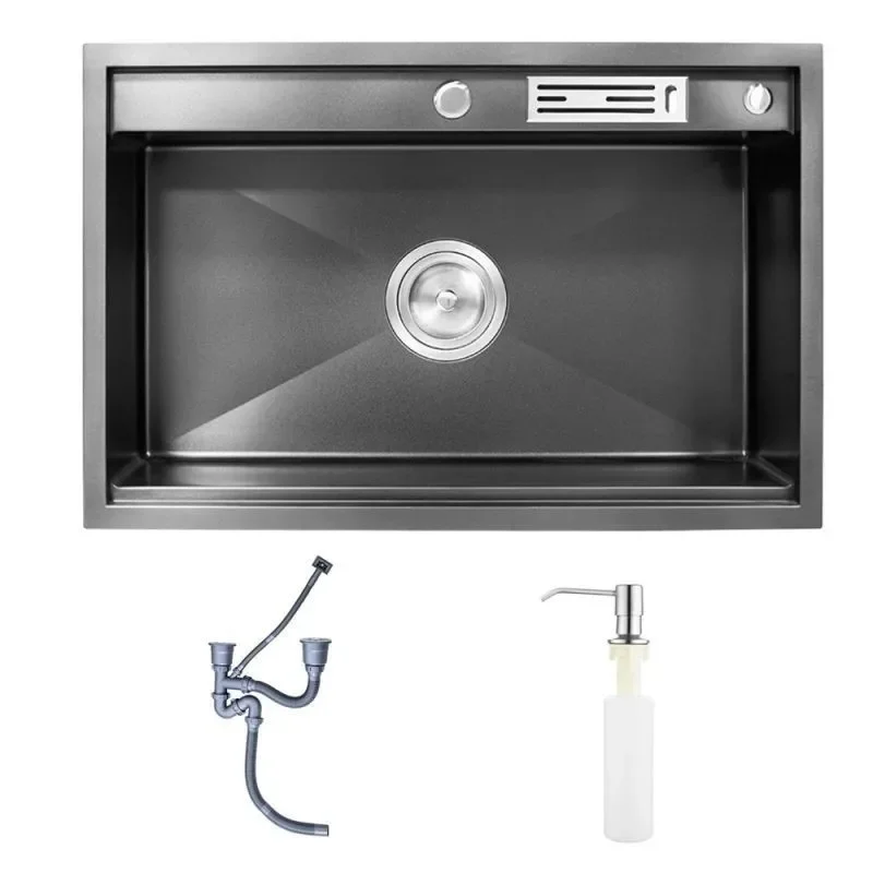 for Stainless Steel Handmade Sink Concave Nano Black Single Slot 7650 Thickened Large Kitchen Sink Wholesale