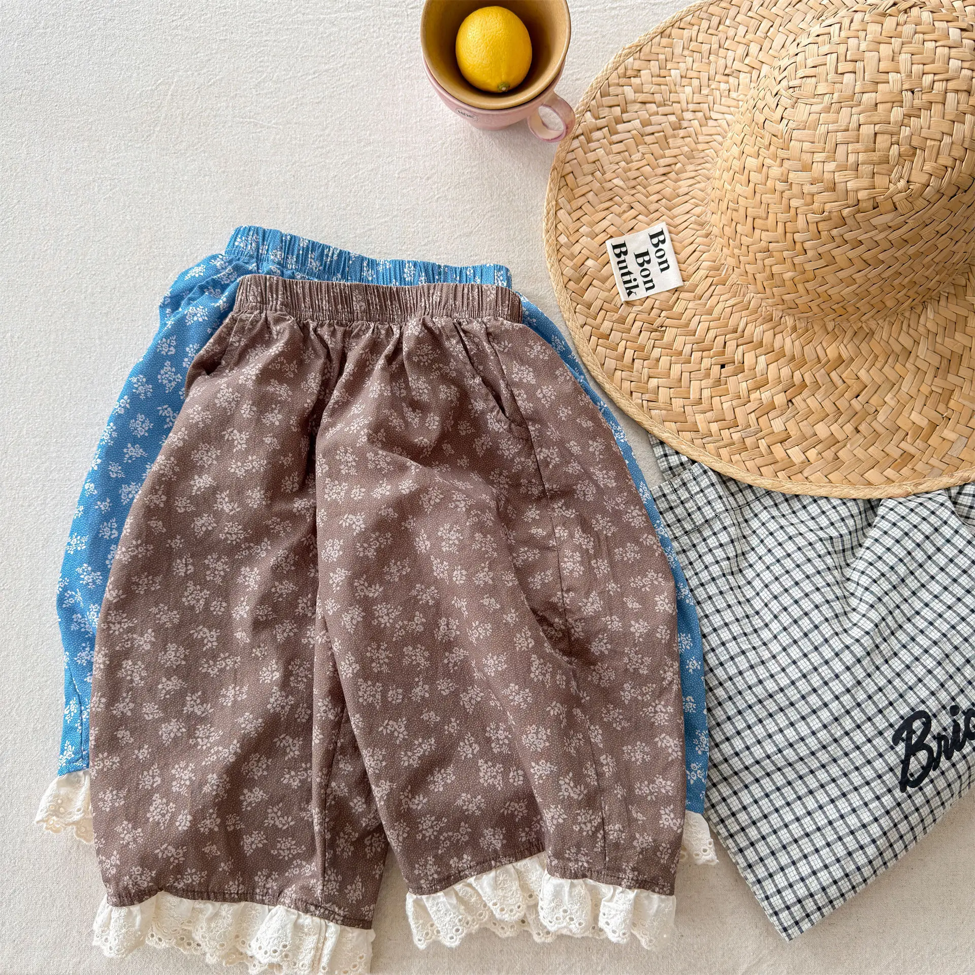 

2026 Summer New Children Casual Pants Girls Thin Lace Wide Leg Pants Toddler Cotton Cropped Pants Kids Mosquito Proof Pants