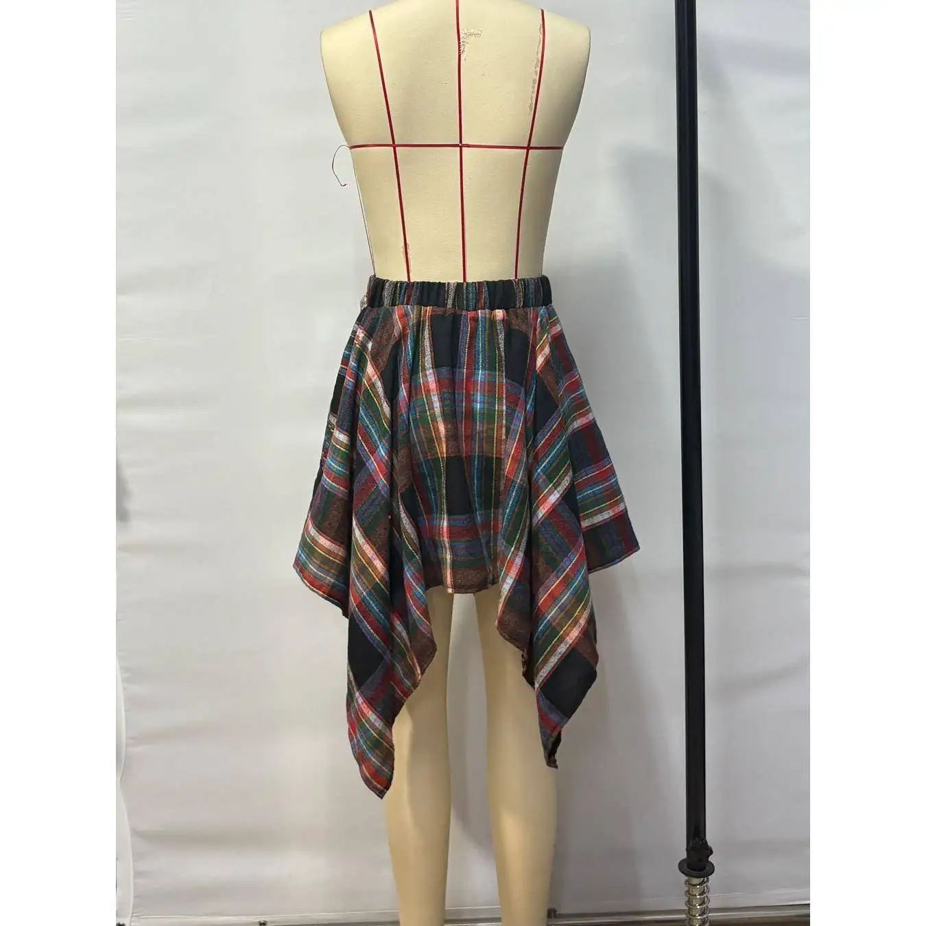 Casual xadrez cintura alta elástica waisand assimétrico simples sle high school faion outono temporada saia para mulher