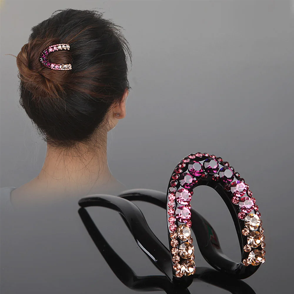 Rhinestone Simple Disk Hair Accessories Fixed Hair Tools Hair Accessories U-Shape Hairpin Headwear Hair Stick