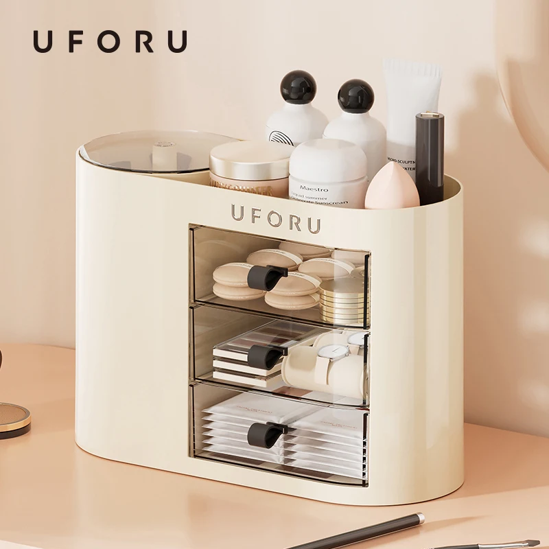 

Коробка для хранения косметики Uforu, усовершенствованный туалетный столик, многофункциональная пыль под давлением, стеллаж для хранения кистей для макияжа