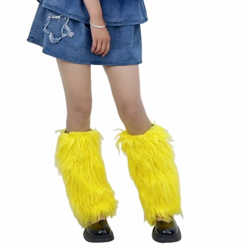 Fuzzy Faux Furs Leg Warmers Furs Long Cuffs Cover Has Elastic Pair Carnivals Boot Cover Y2K JK Uniform