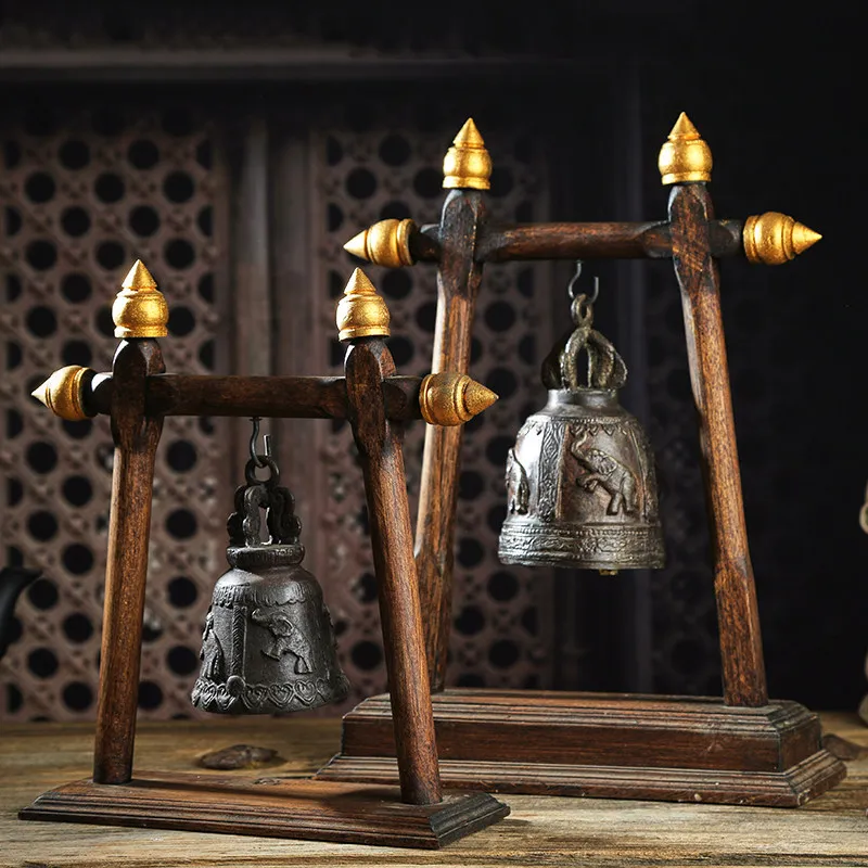 Thai Copper Elephant Bell Ornament Southeast Asian Style Entrance Decor Clear Texture Classical Craft Home Desktop Creative