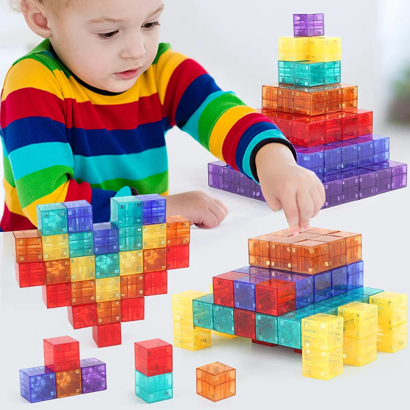 

Transparent Magnetic DIY Square Assembled Building Block Set Model Fun Parent Child Interactive Puzzle Toy Gift