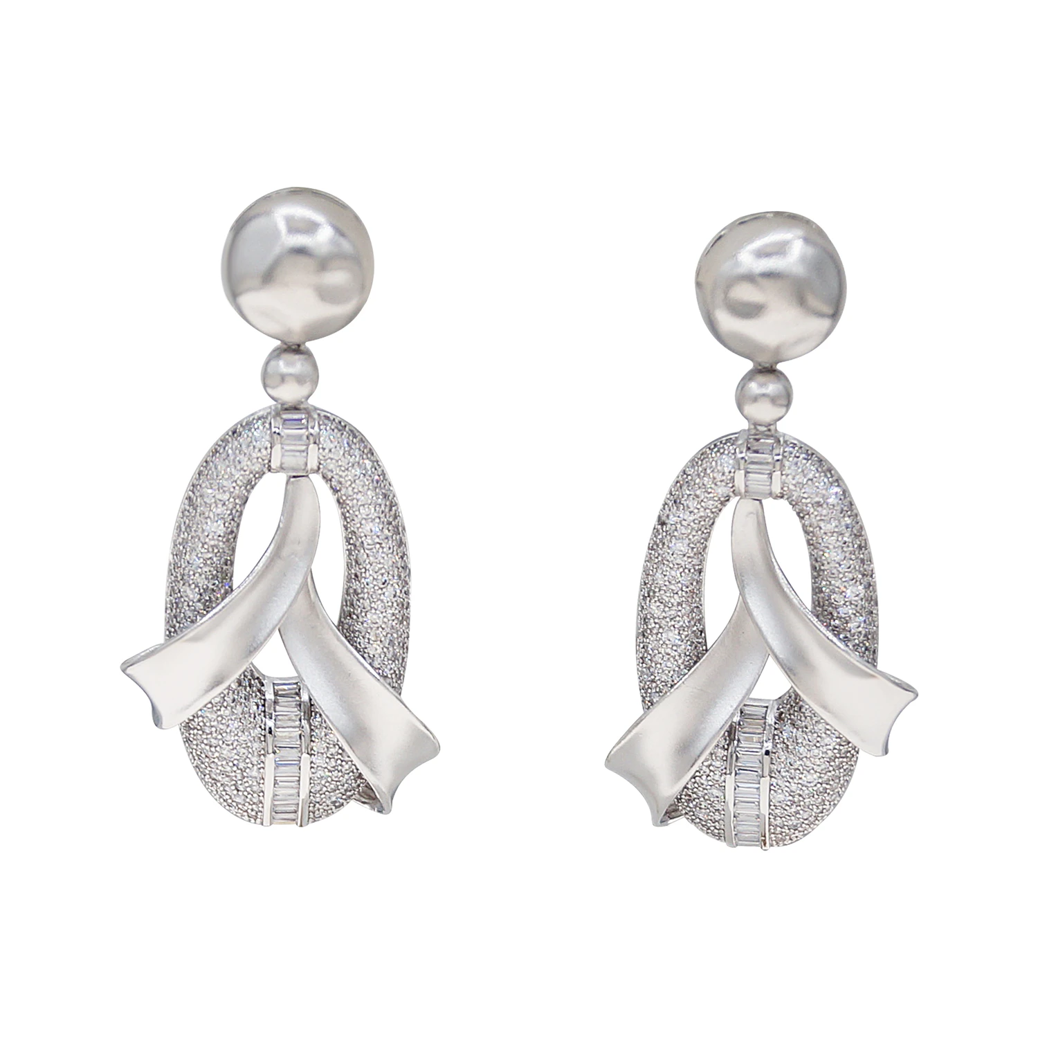 Yulaili Women's Silver Plated Twisted Ribbon Oval Earrings Glittery Crystal Accented Elegant Party Wedding Jewelry HE2500339