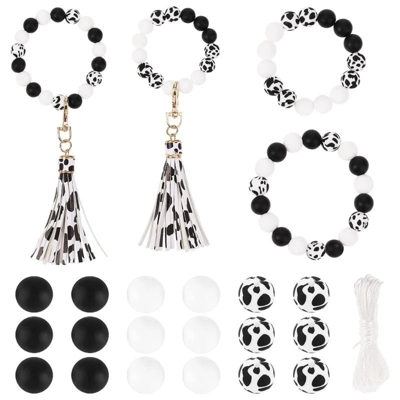 

DIY Keychain Bracelet Silicone Beaded Keyring Accessory Round Beads 15UB