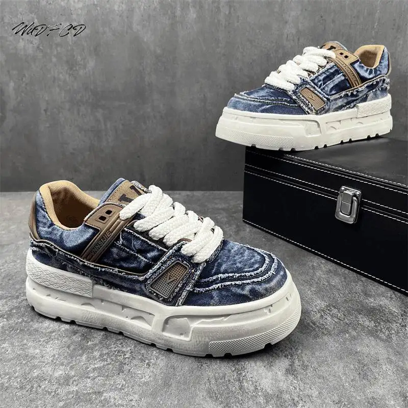 Sneakers Casual Men Designer Punk Board Shoes Fashion Split Leather Fabric Breathable Height Increased Flat Platform Sport Shoes